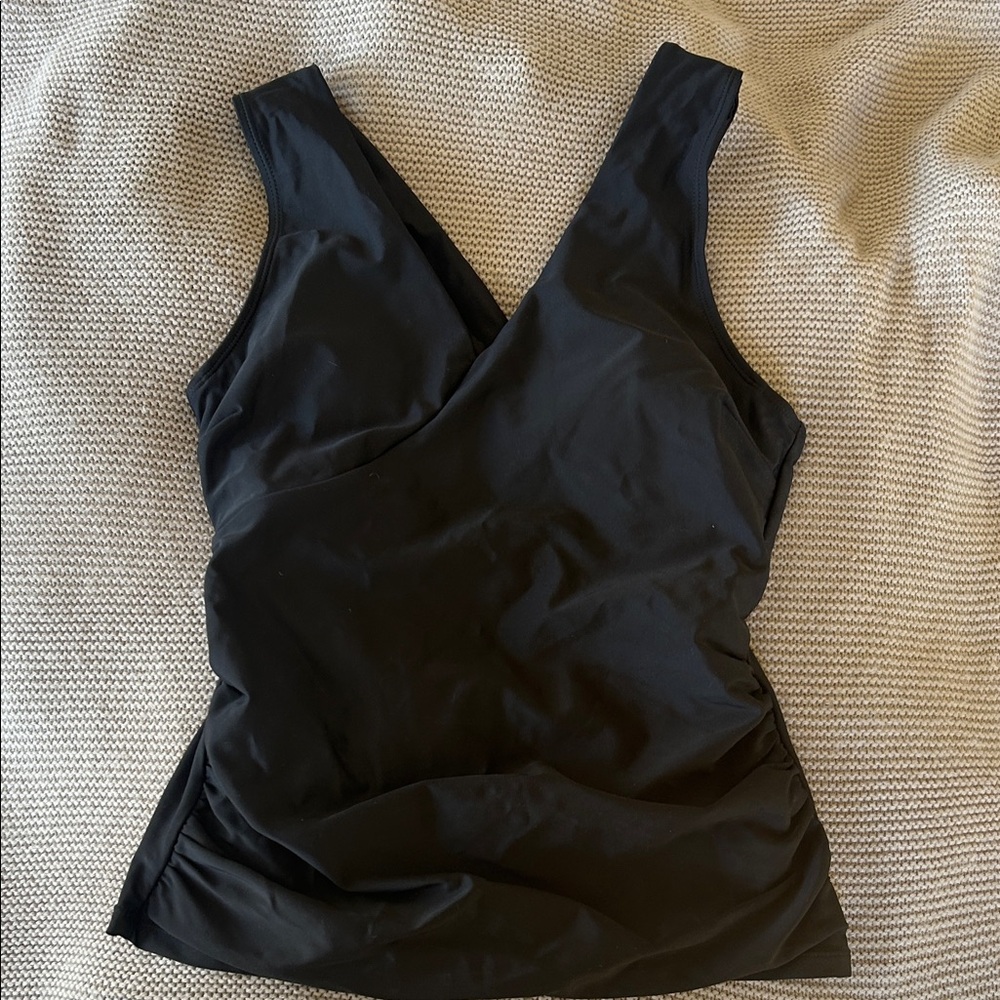 Women’s Black V-Neck Swim Tank with Tummy Control